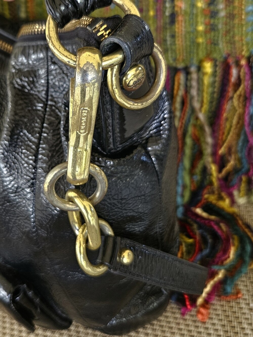 COACH Black Leather HANDBAG, COACH Patent Leather Purse, Coach Black Handbag